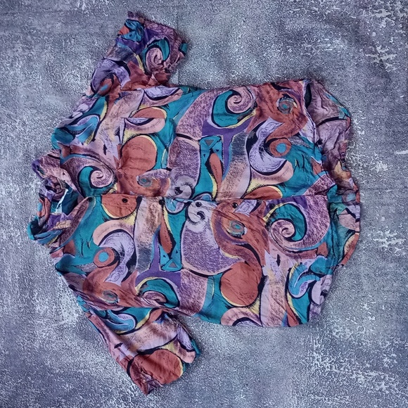 Vintage 90s Picasso Style Funky Pattern Button-Up Shirt UNISEX - Picture 1 of 5